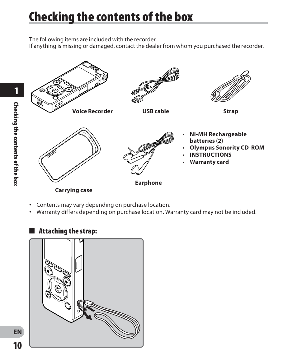 Checking the contents of the box | Olympus DM 620 User Manual | Page 10 / 113