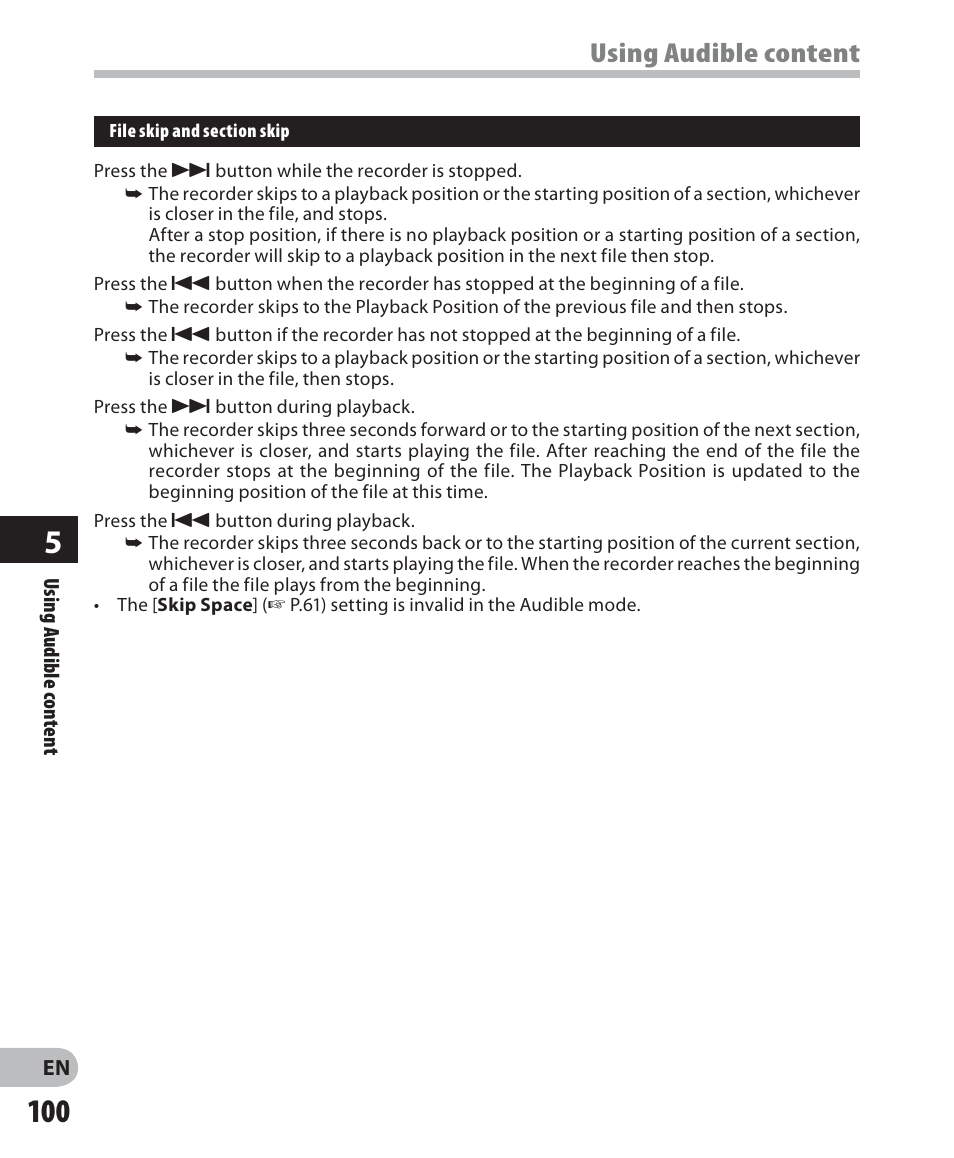 Using audible content | Olympus DM 620 User Manual | Page 100 / 113