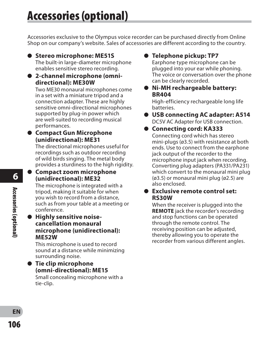 Accessories (optional) | Olympus DM 620 User Manual | Page 106 / 113