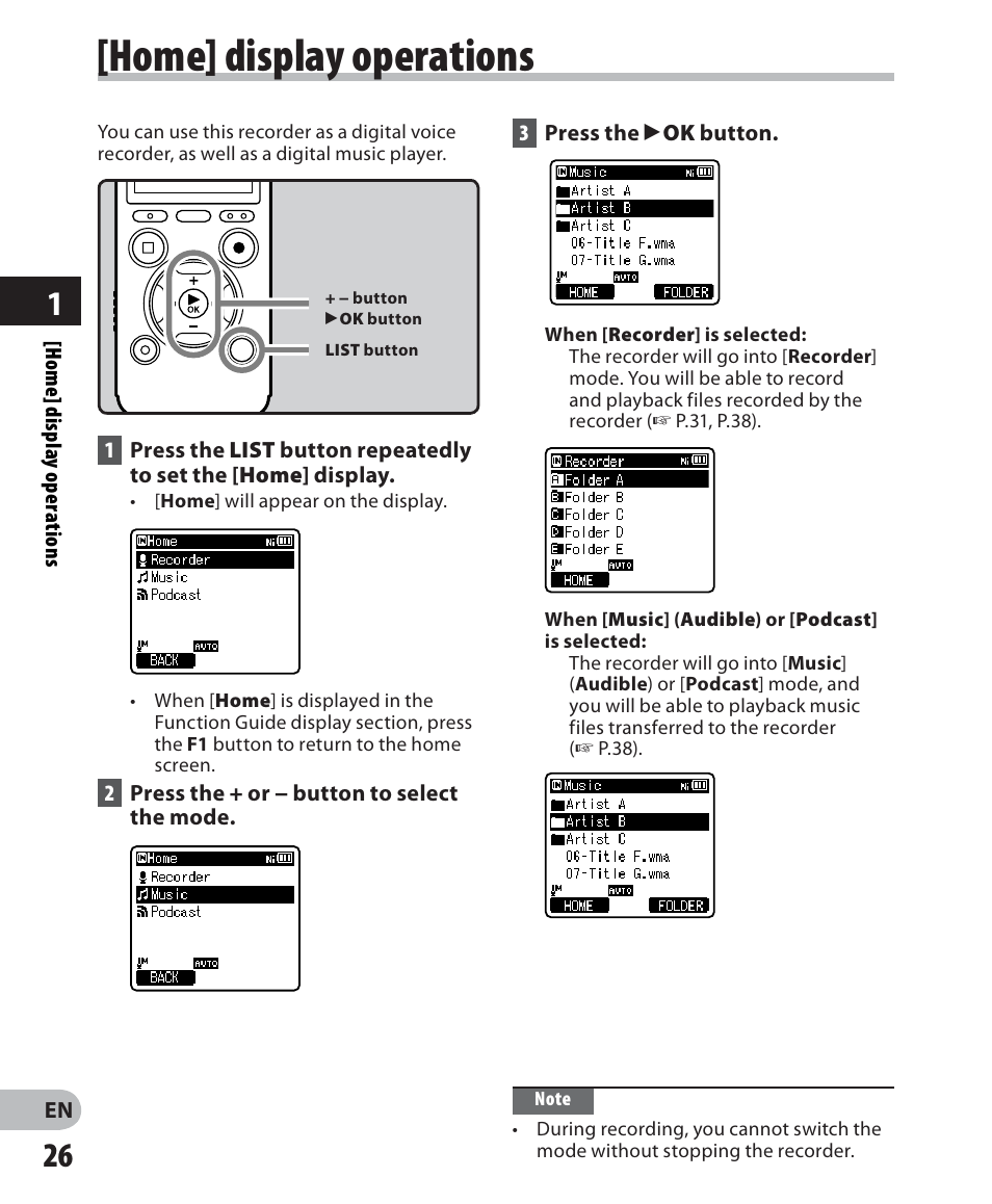 Home] display operations | Olympus DM 620 User Manual | Page 26 / 113