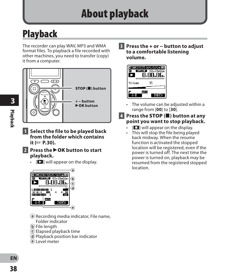 About playback, Playback | Olympus DM 620 User Manual | Page 38 / 113