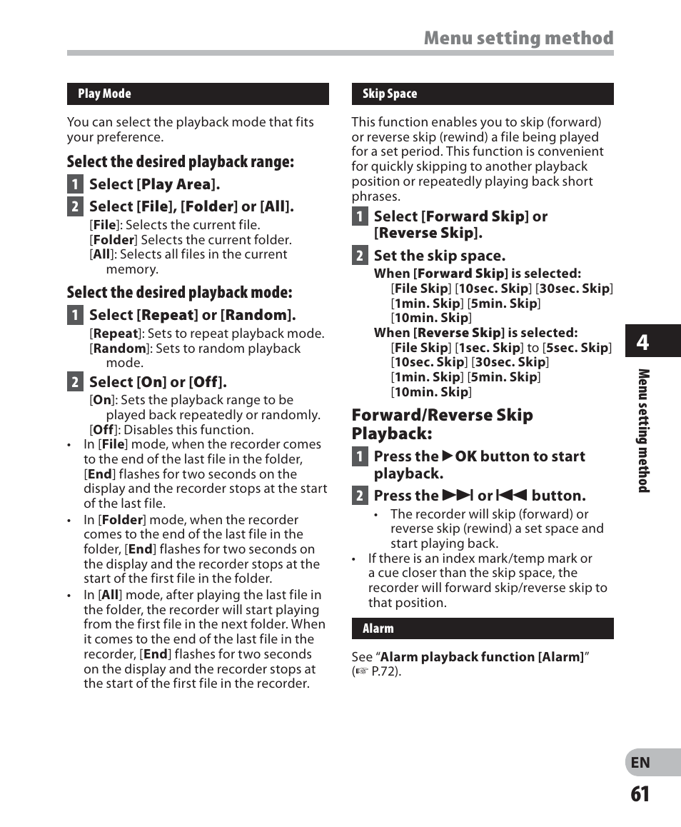 Menu setting method | Olympus DM 620 User Manual | Page 61 / 113