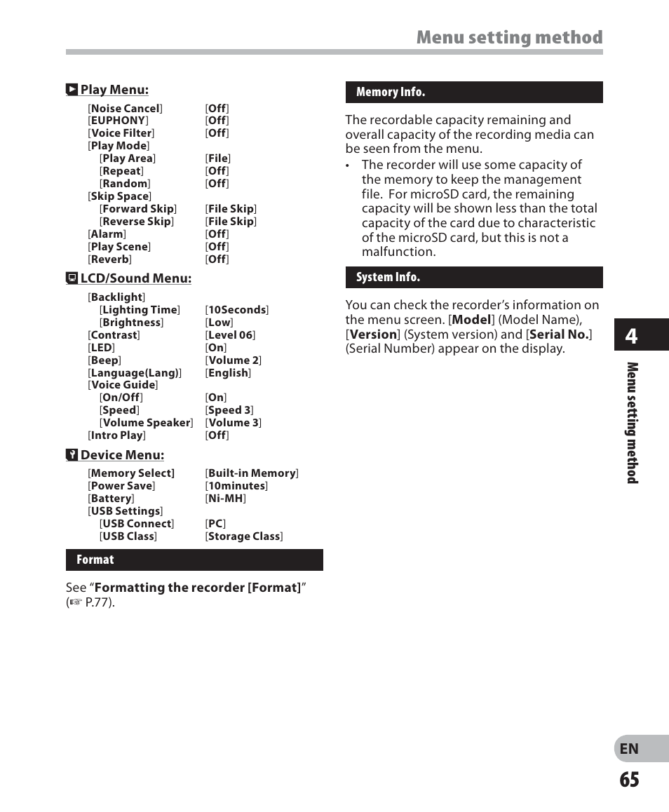 Menu setting method | Olympus DM 620 User Manual | Page 65 / 113