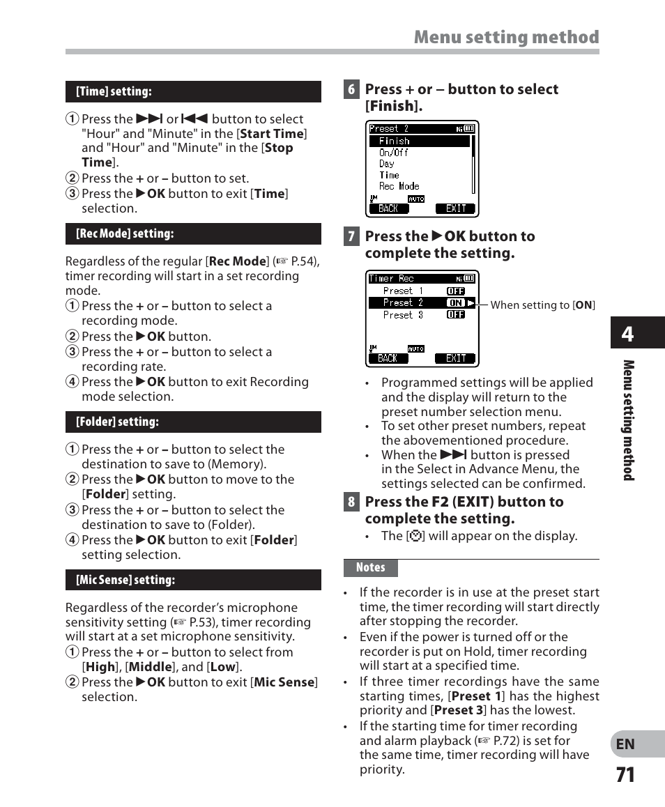 Menu setting method | Olympus DM 620 User Manual | Page 71 / 113