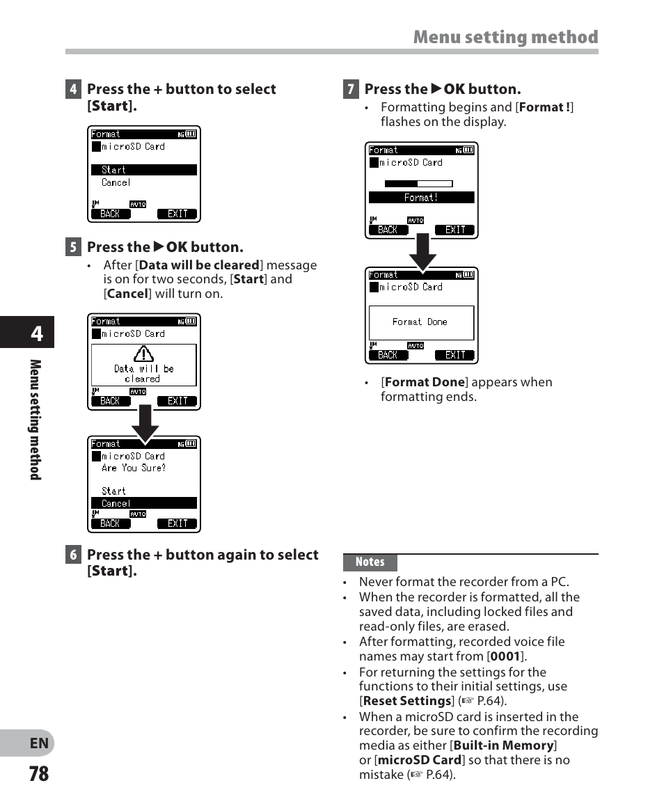 Menu setting method | Olympus DM 620 User Manual | Page 78 / 113