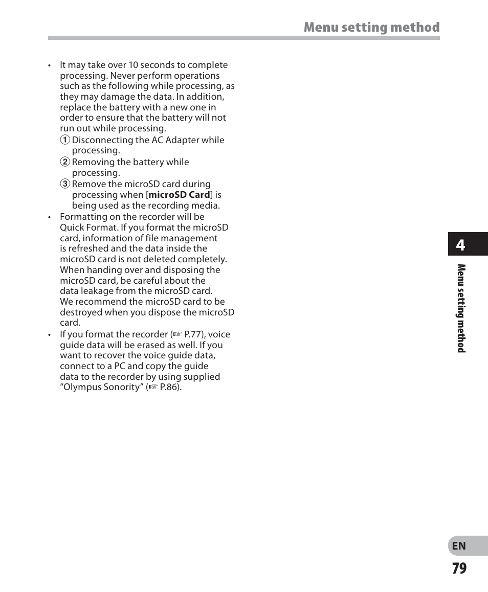 Menu setting method | Olympus DM 620 User Manual | Page 79 / 113