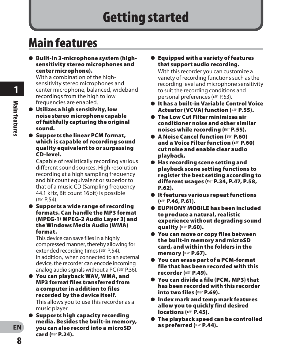 Getting started, Main features | Olympus DM 620 User Manual | Page 8 / 113