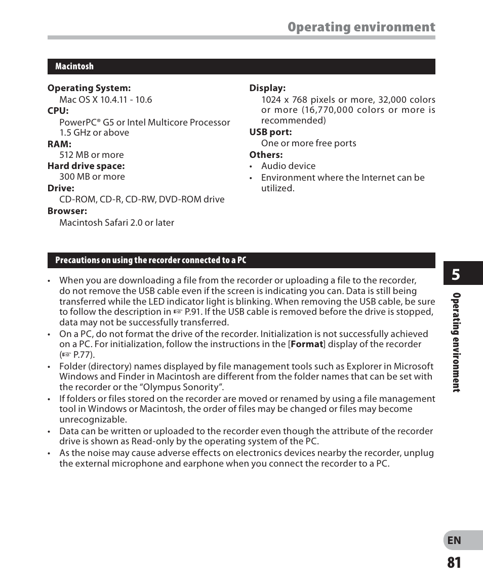 Operating environment | Olympus DM 620 User Manual | Page 81 / 113