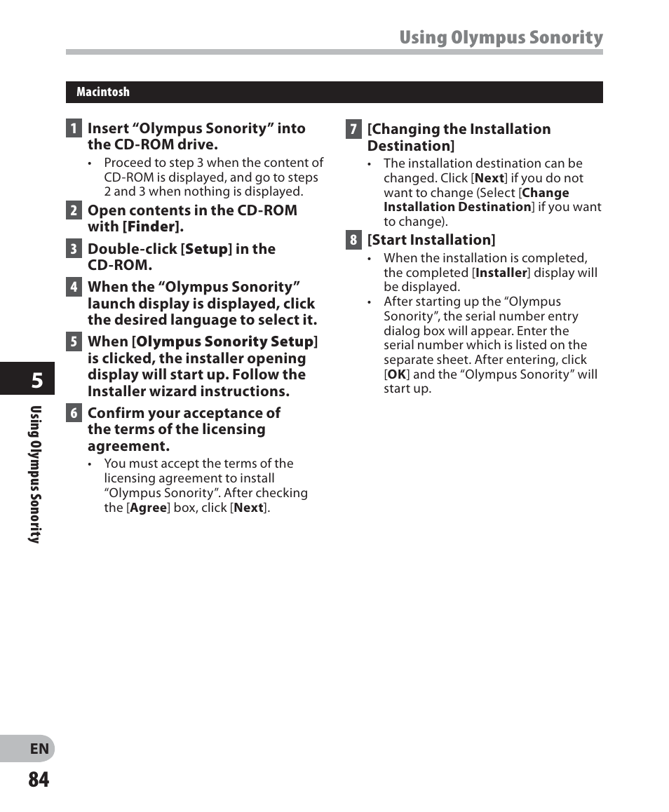 Using olympus sonority | Olympus DM 620 User Manual | Page 84 / 113