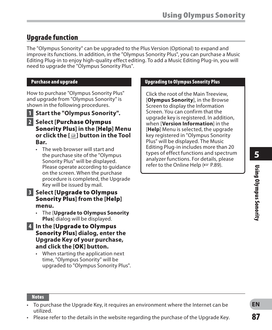 Using olympus sonority upgrade function | Olympus DM 620 User Manual | Page 87 / 113