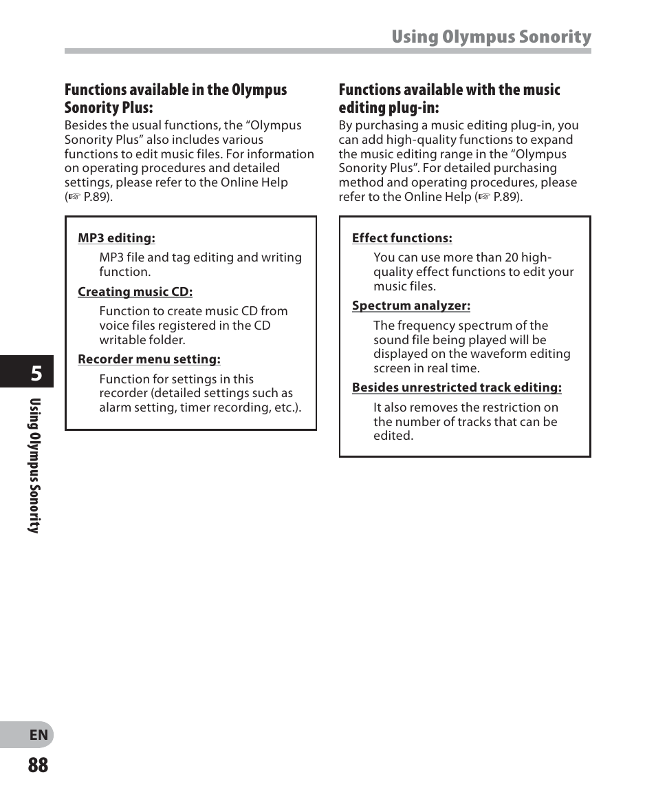 Using olympus sonority | Olympus DM 620 User Manual | Page 88 / 113