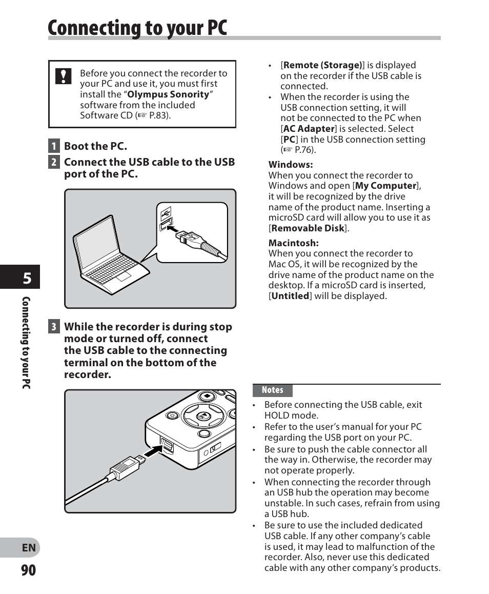 Connecting to your pc | Olympus DM 620 User Manual | Page 90 / 113