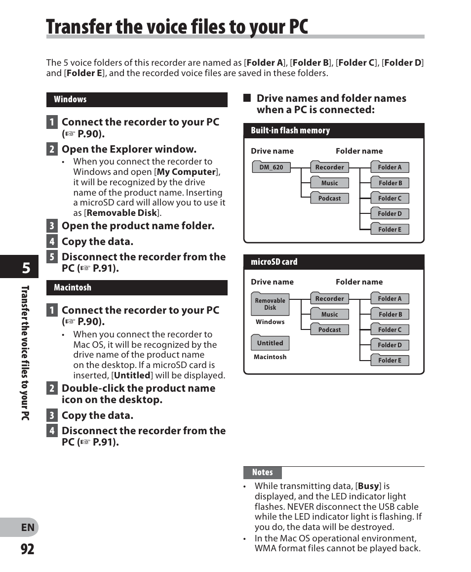 Transfer the voice files to your pc | Olympus DM 620 User Manual | Page 92 / 113