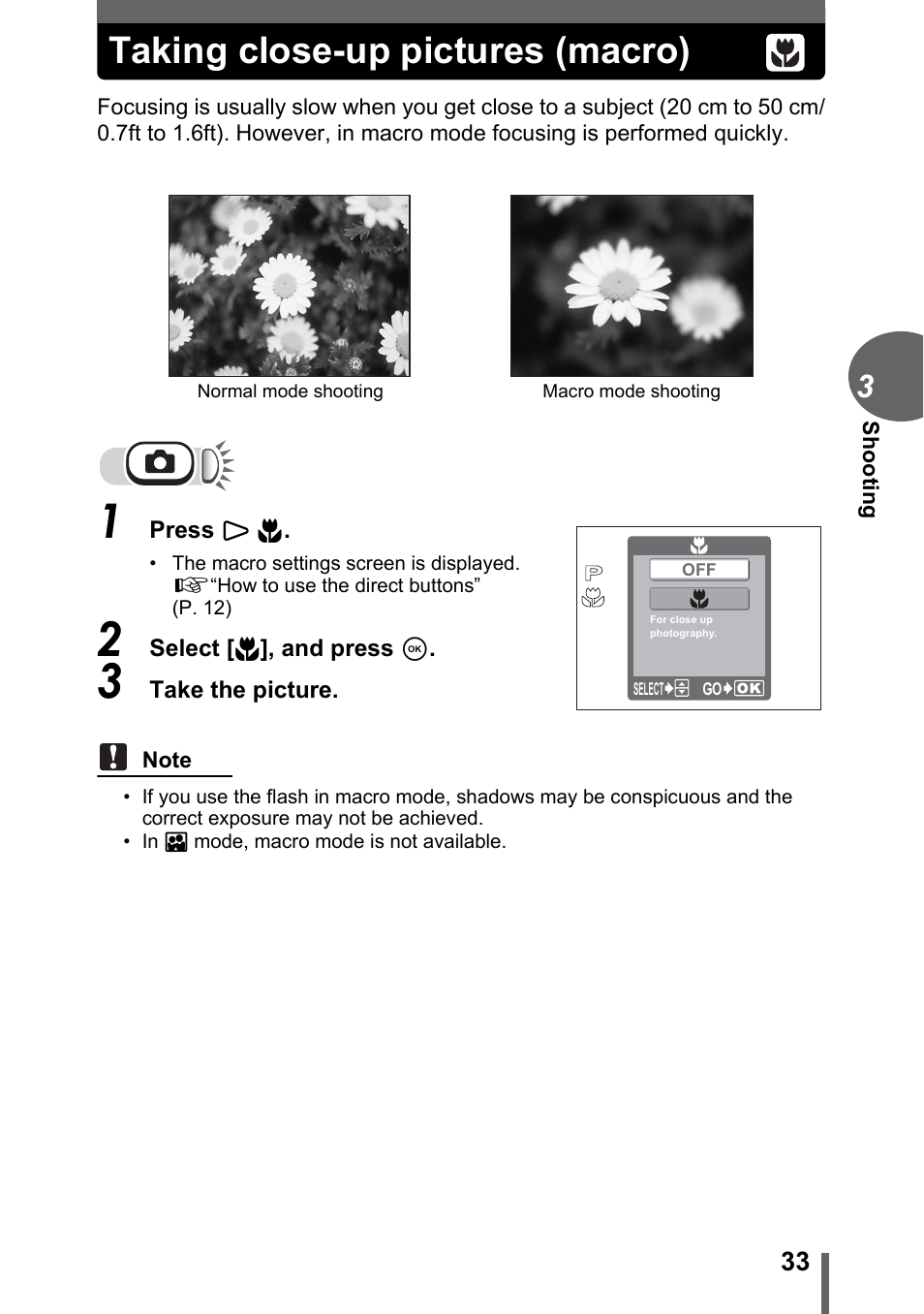 Taking close-up pictures (macro), Gp. 33 | Olympus C-180 User Manual | Page 33 / 114