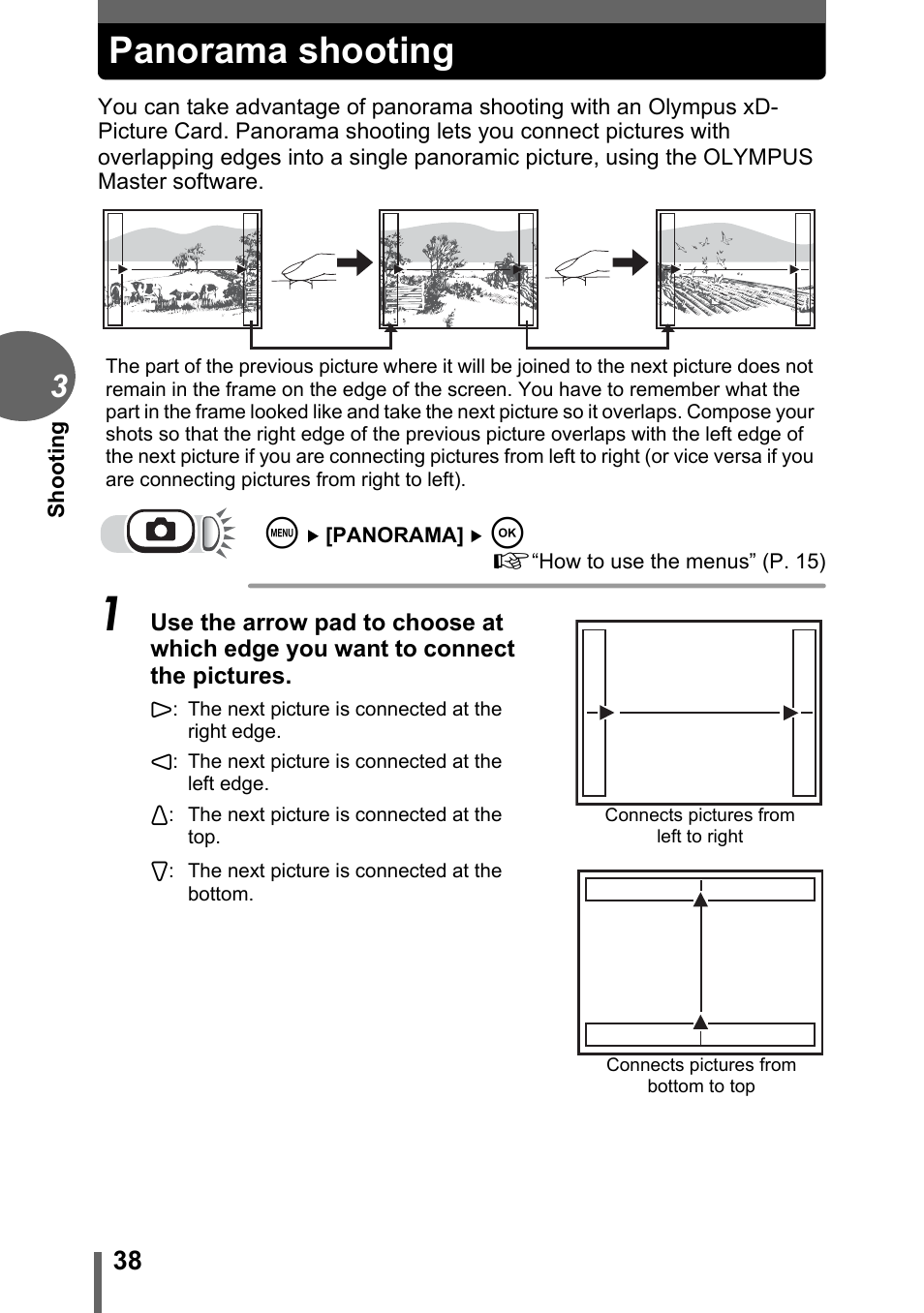 Panorama shooting | Olympus C-180 User Manual | Page 38 / 114