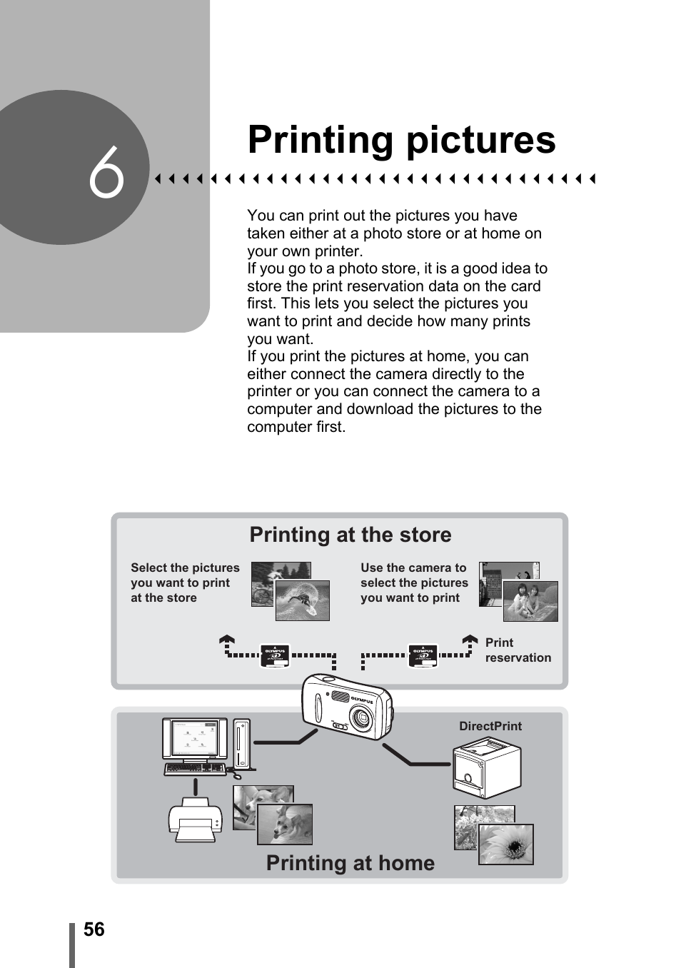 6 printing pictures, Printing pictures, P. 56 | Olympus C-180 User Manual | Page 56 / 114