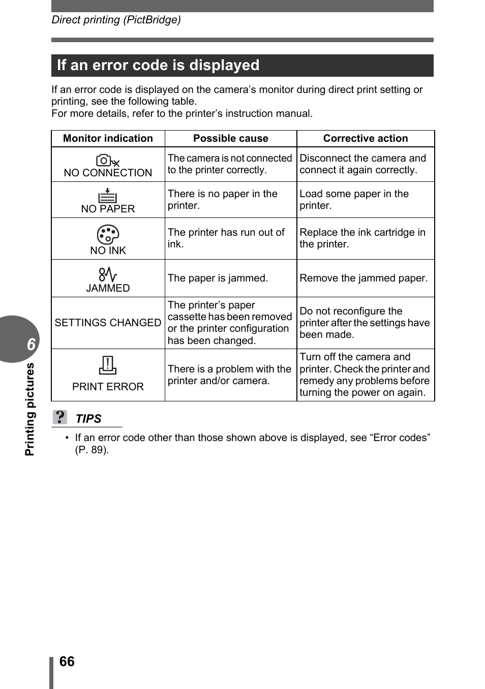 If an error code is displayed | Olympus C-180 User Manual | Page 66 / 114