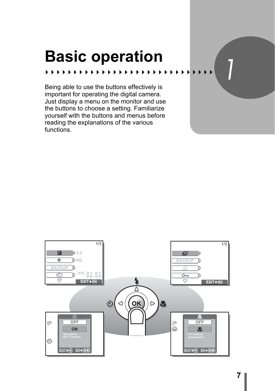 1 basic operation, Basic operation, P. 7 | Olympus C-180 User Manual | Page 7 / 114