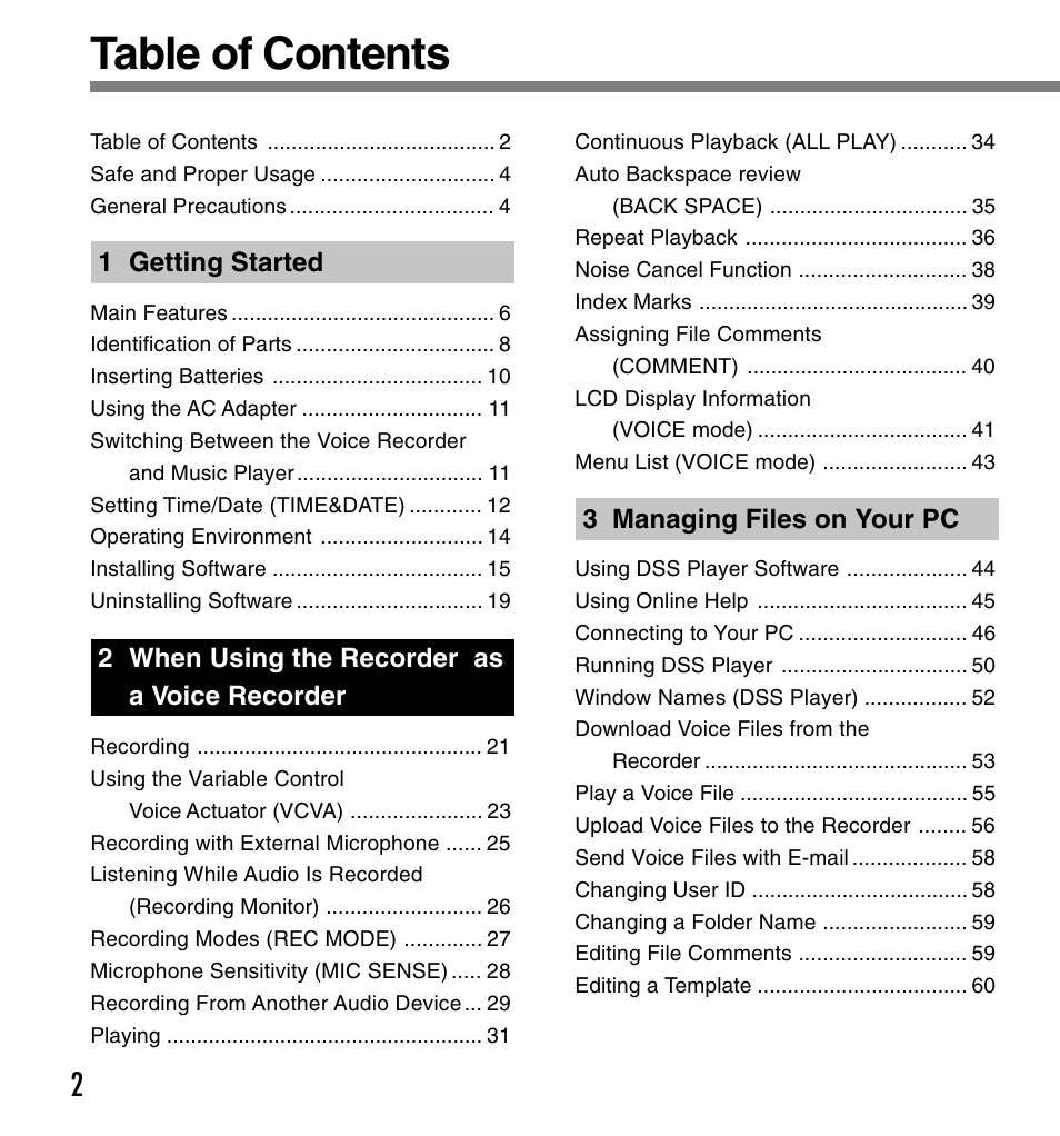 Olympus VOICE & MUSIC DM-20 User Manual | Page 2 / 101