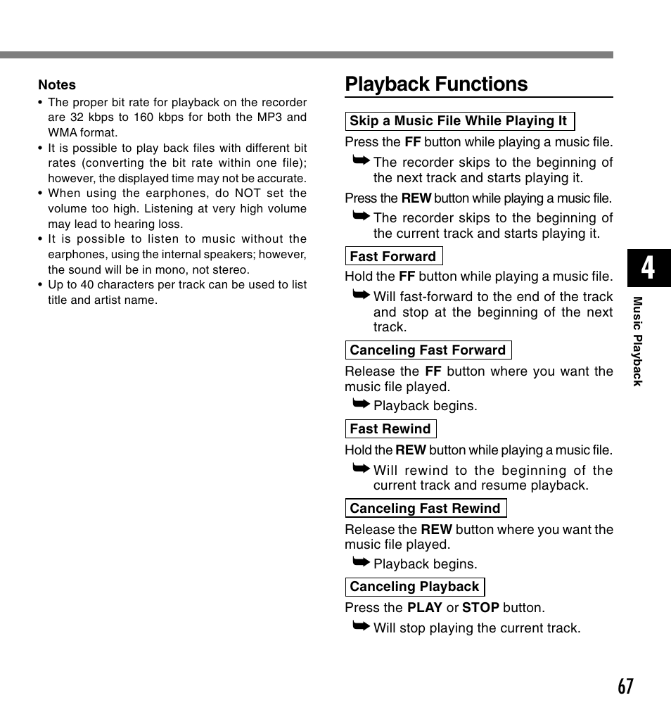 Playback functions | Olympus VOICE & MUSIC DM-20 User Manual | Page 67 / 101