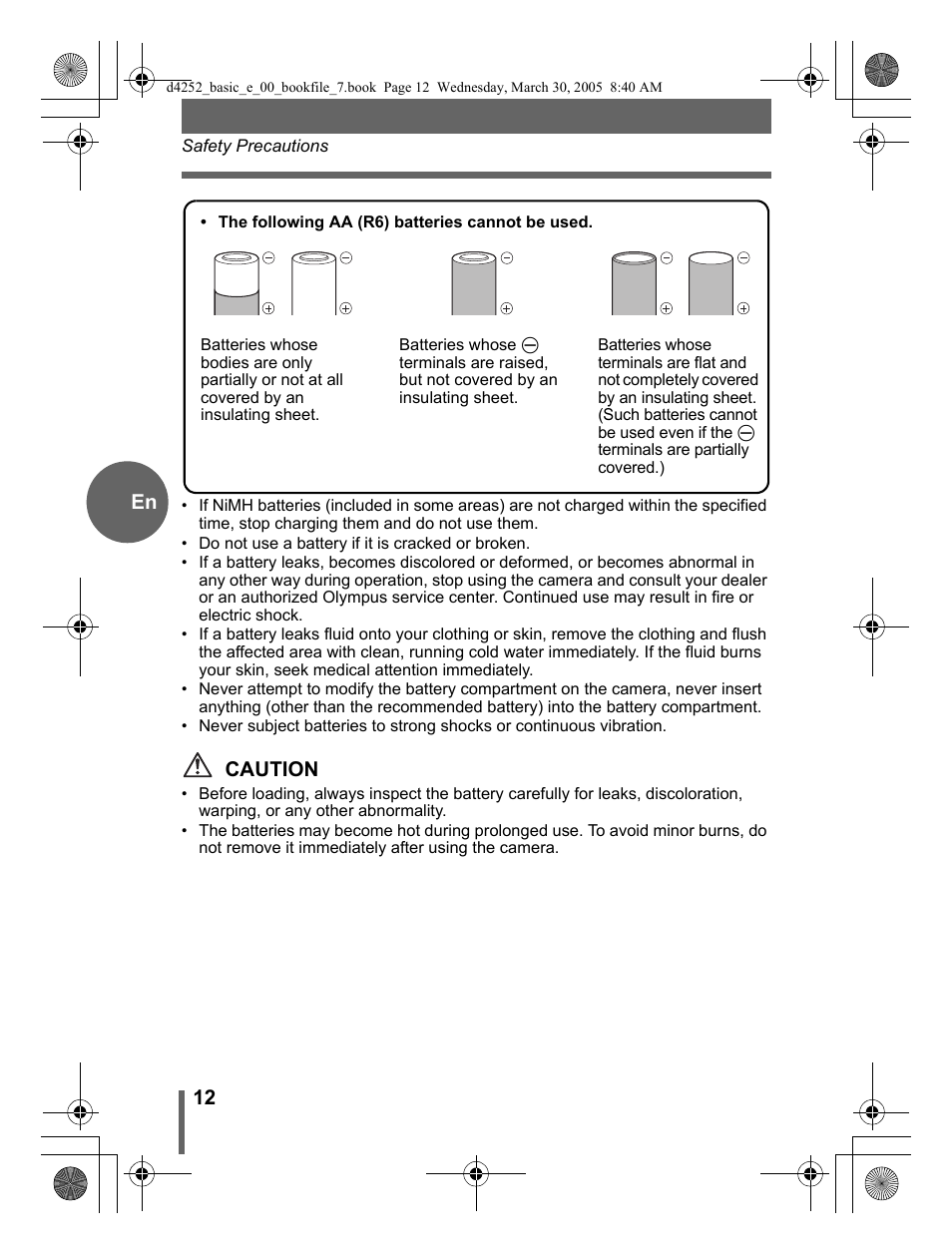 12 en, Caution | Olympus C-180 D-435 User Manual | Page 12 / 25