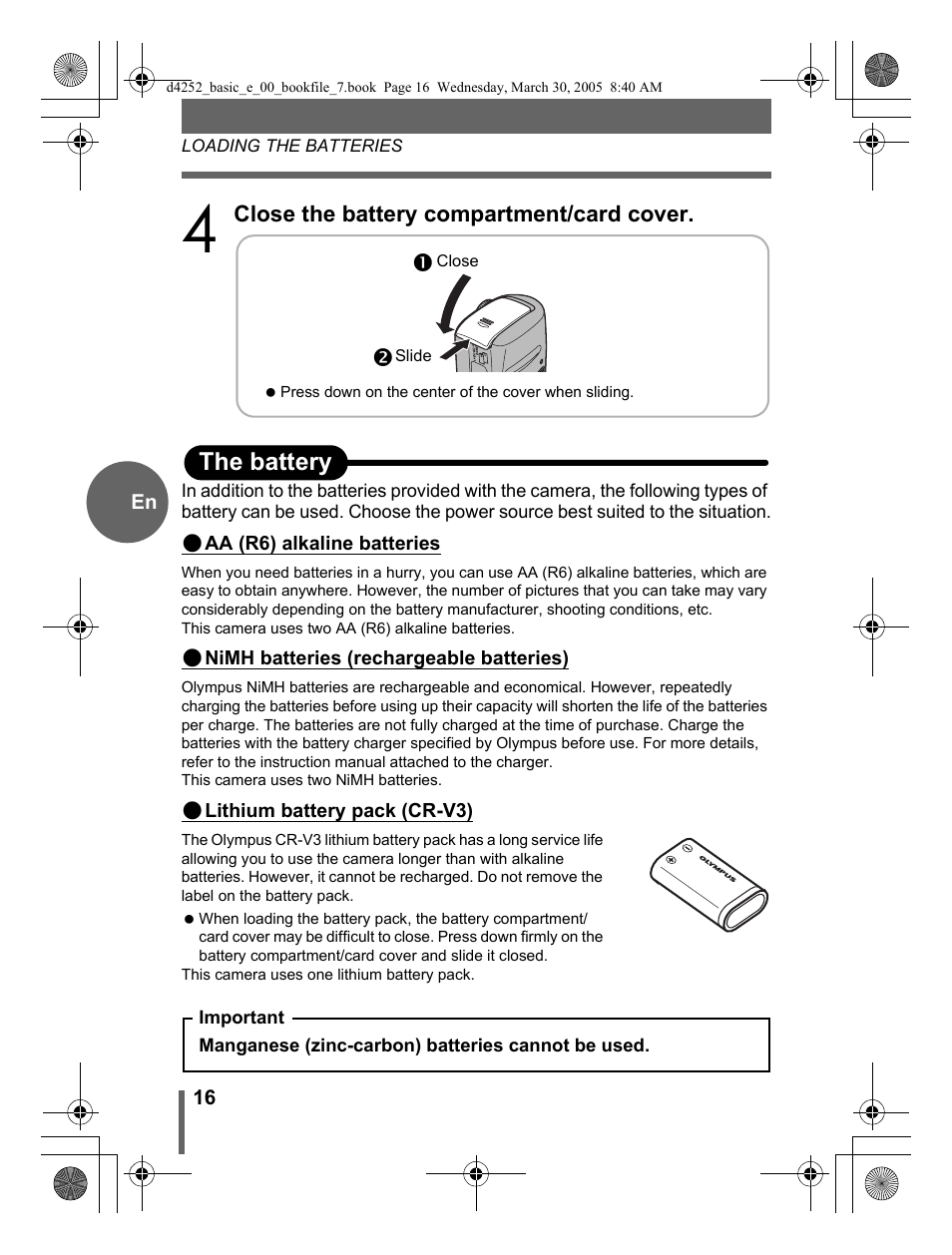 Othe battery | Olympus C-180 D-435 User Manual | Page 16 / 25