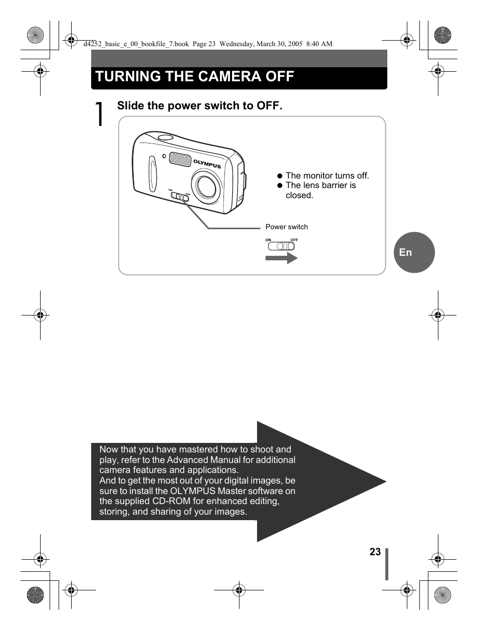 Turning the camera off | Olympus C-180 D-435 User Manual | Page 23 / 25