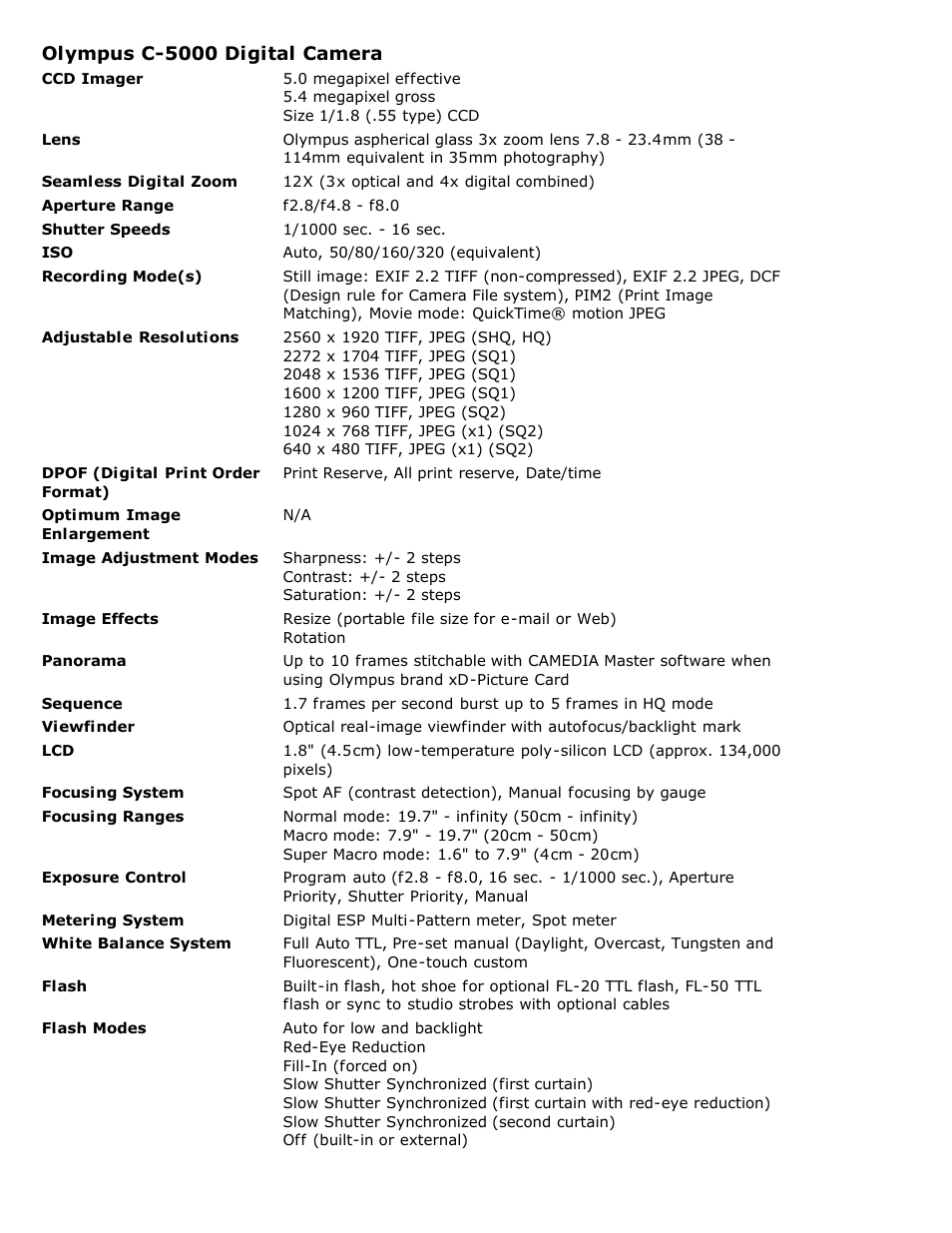 Olympus C-5000 User Manual | 2 pages