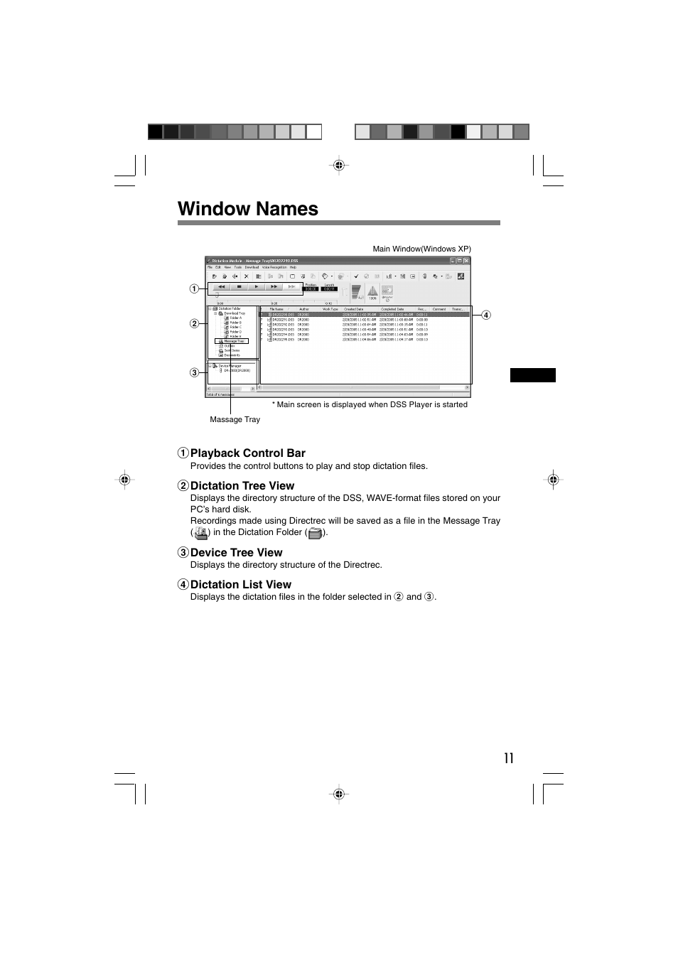 Window names | Olympus Olympis Directrec dr2000 User Manual | Page 11 / 38