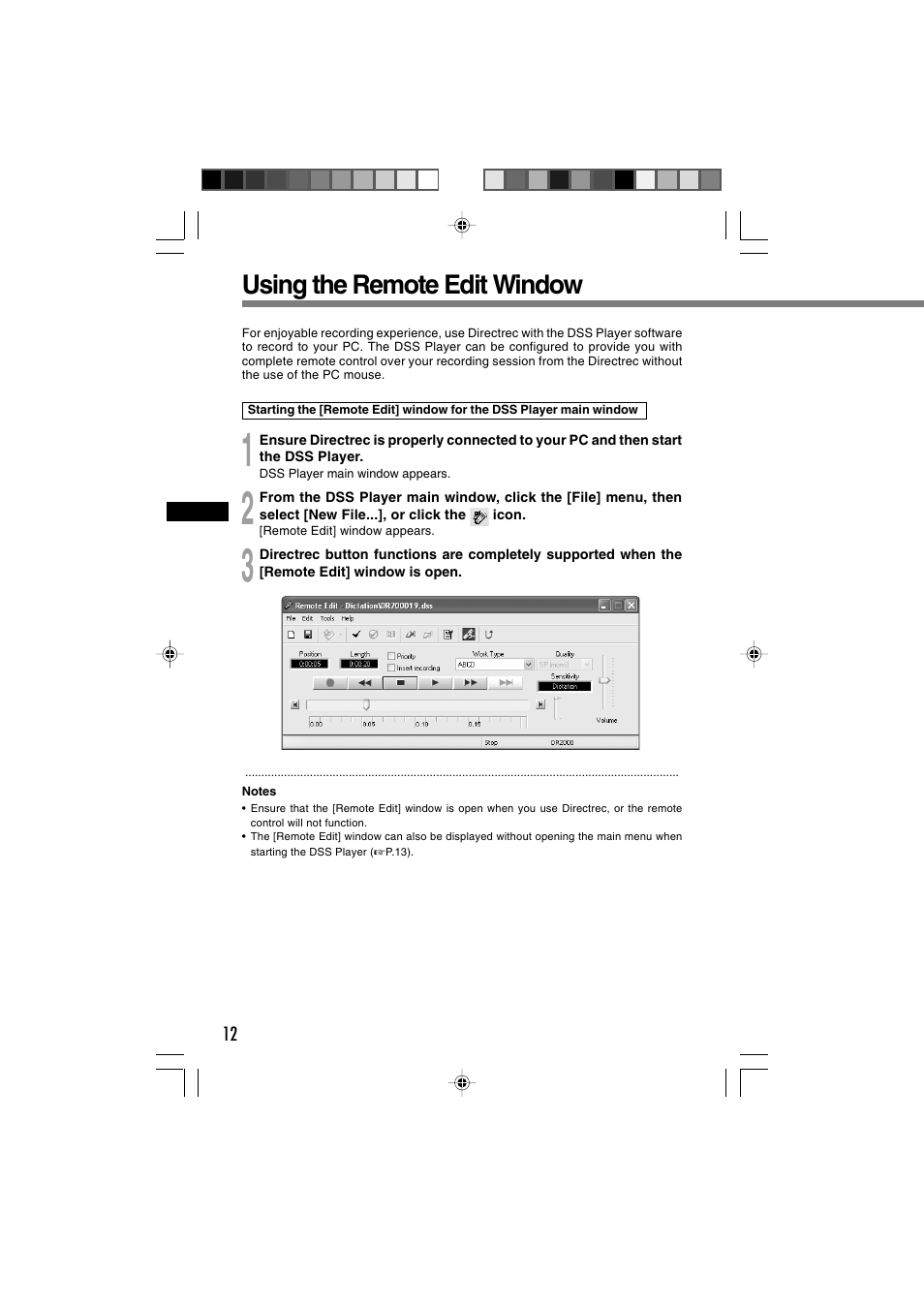 Using the remote edit window | Olympus Olympis Directrec dr2000 User Manual | Page 12 / 38