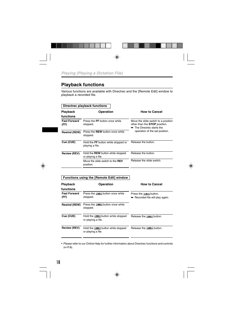 18 playback functions, Playing (playing a dictation file) | Olympus Olympis Directrec dr2000 User Manual | Page 18 / 38