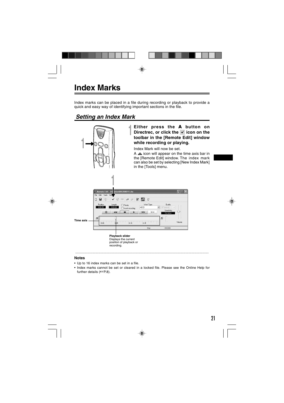 Index marks | Olympus Olympis Directrec dr2000 User Manual | Page 21 / 38