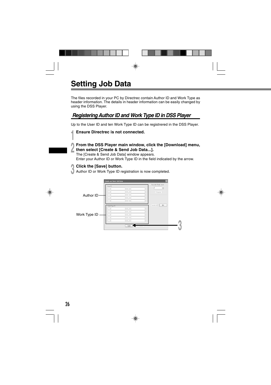 Setting job data | Olympus Olympis Directrec dr2000 User Manual | Page 26 / 38