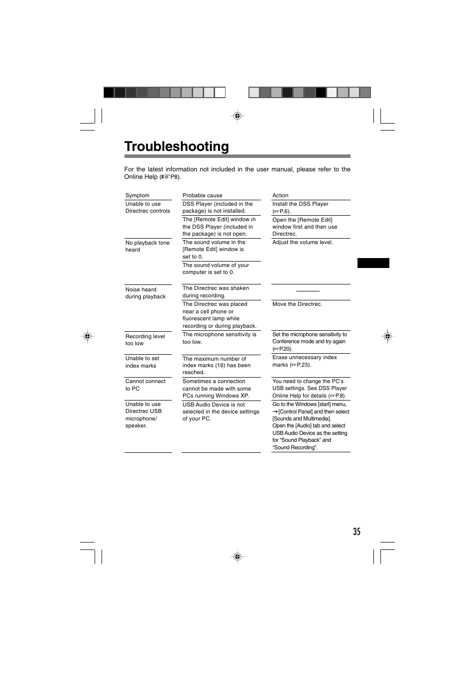 Troubleshooting | Olympus Olympis Directrec dr2000 User Manual | Page 35 / 38