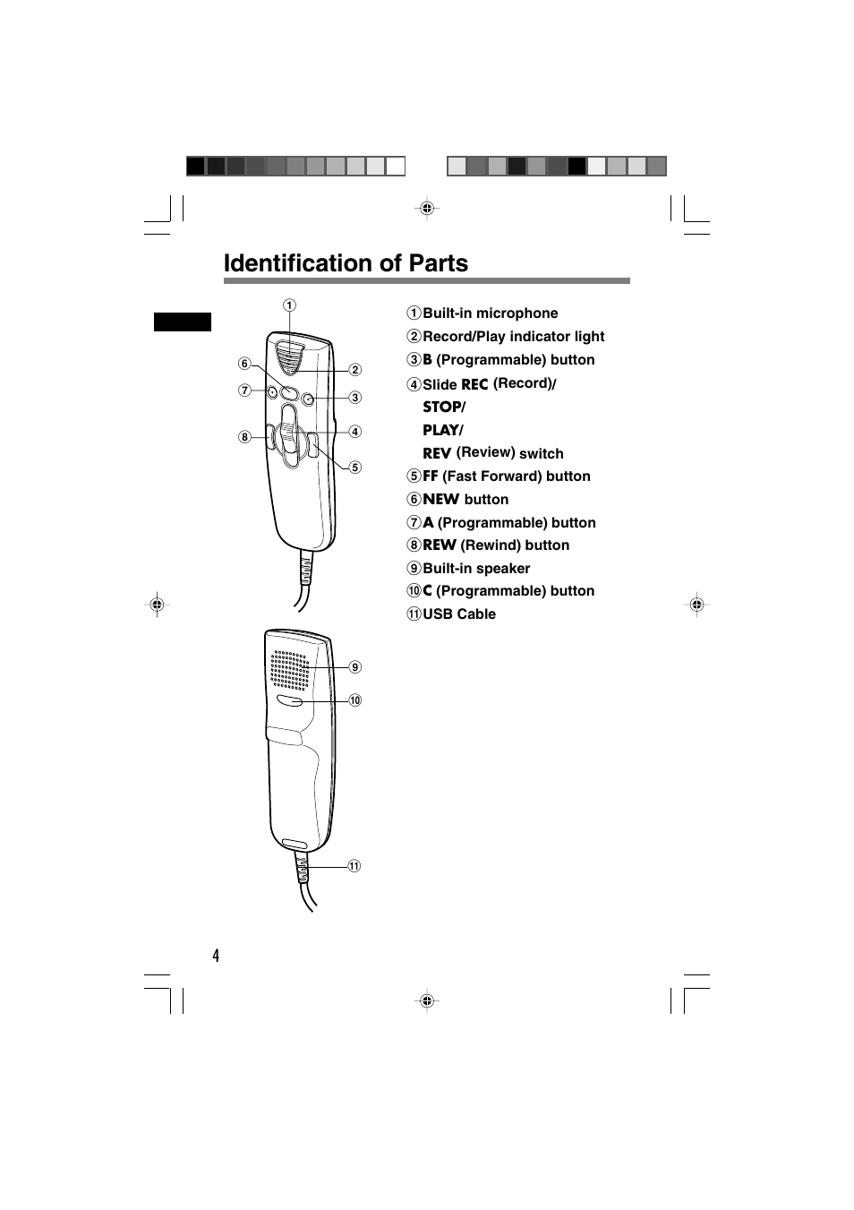 Identification of parts | Olympus Olympis Directrec dr2000 User Manual | Page 4 / 38