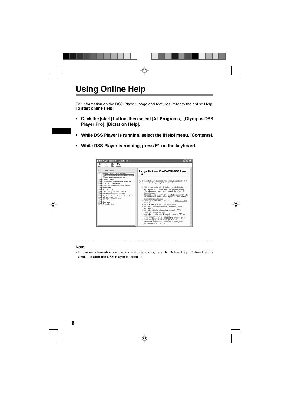 Using online help | Olympus Olympis Directrec dr2000 User Manual | Page 8 / 38