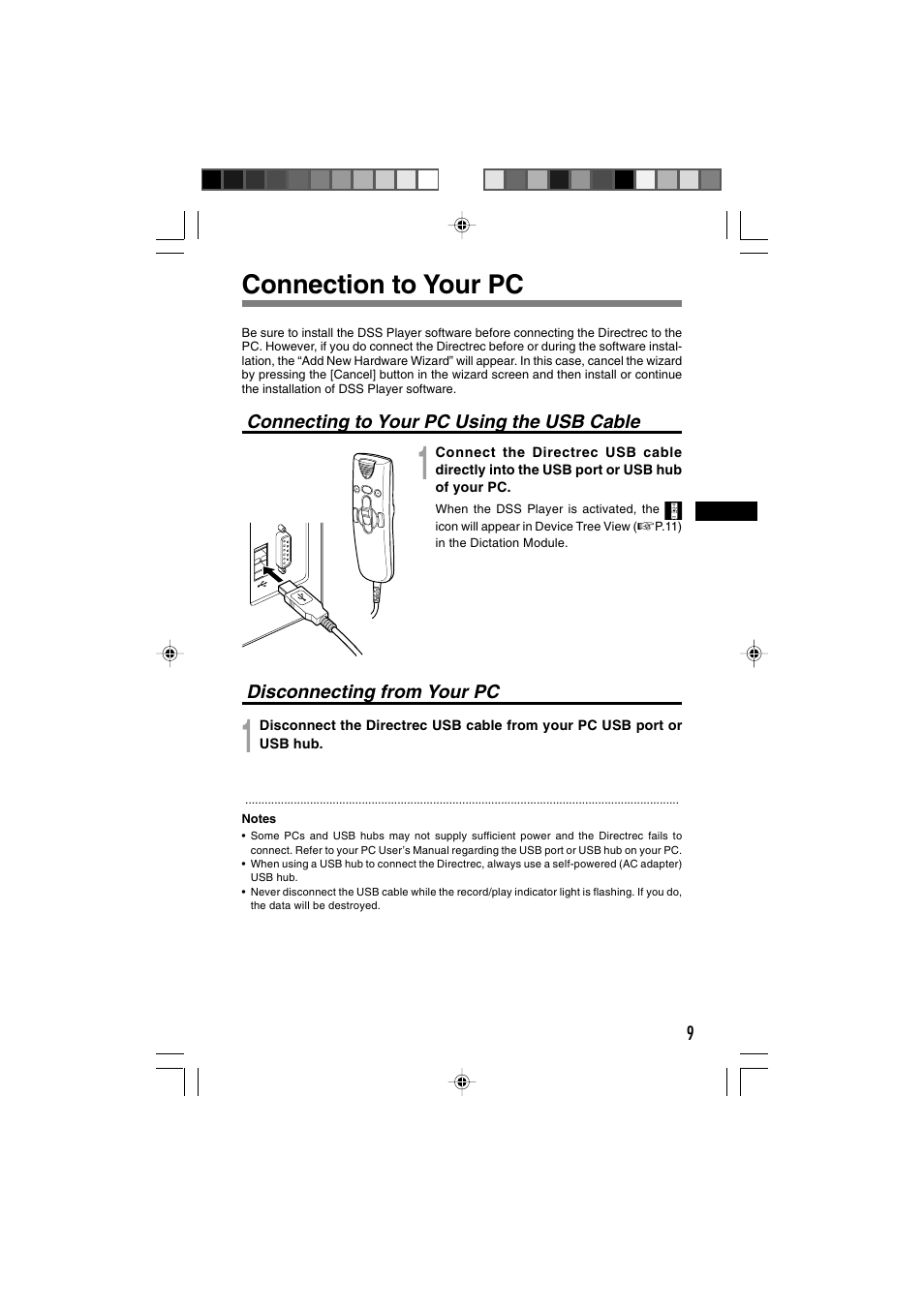 Connection to your pc | Olympus Olympis Directrec dr2000 User Manual | Page 9 / 38