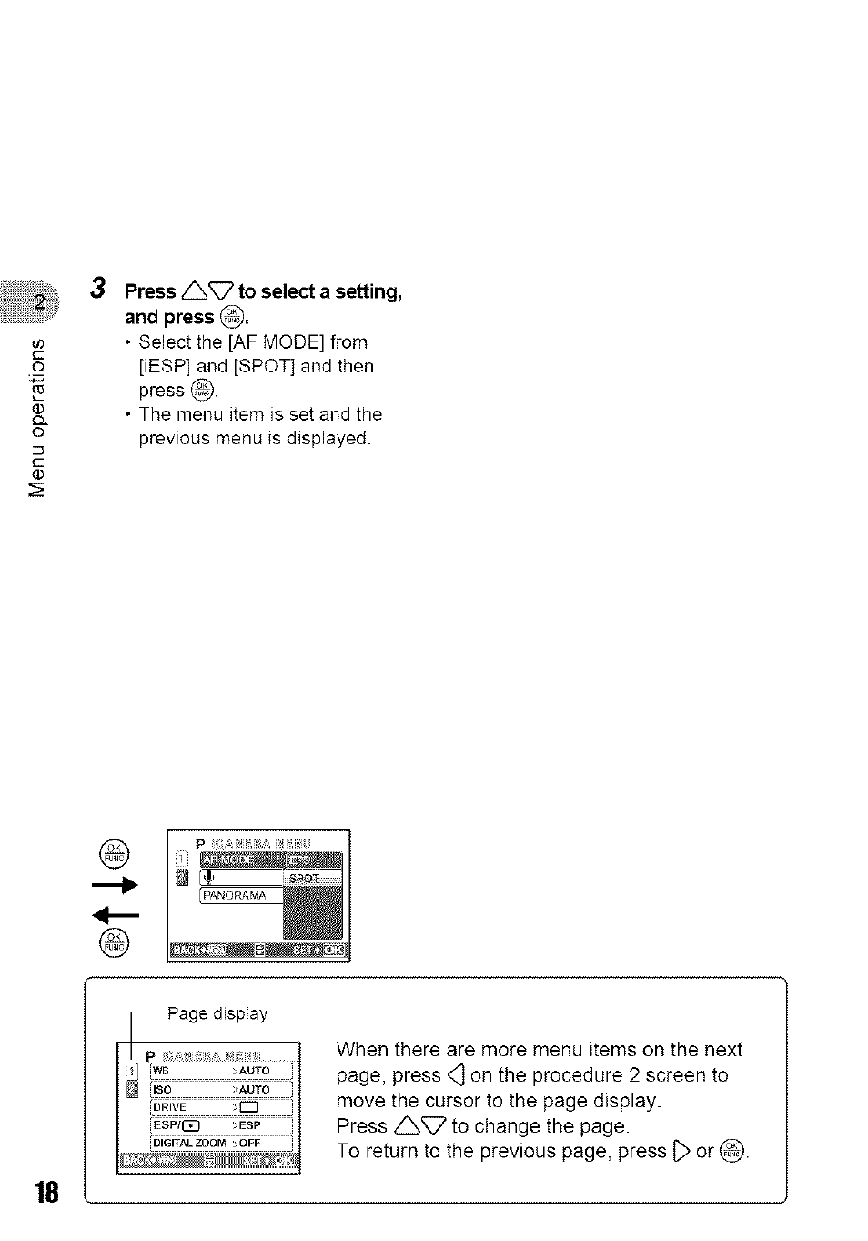 Press to select a setting, and press | Olympus 700 User Manual | Page 18 / 86