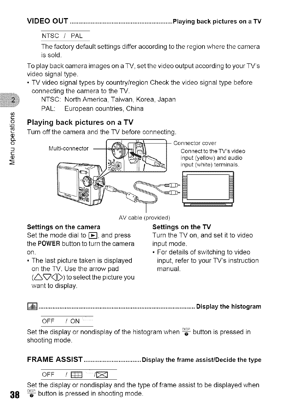 Settings on the camera, Settings on the tv | Olympus 700 User Manual | Page 38 / 86