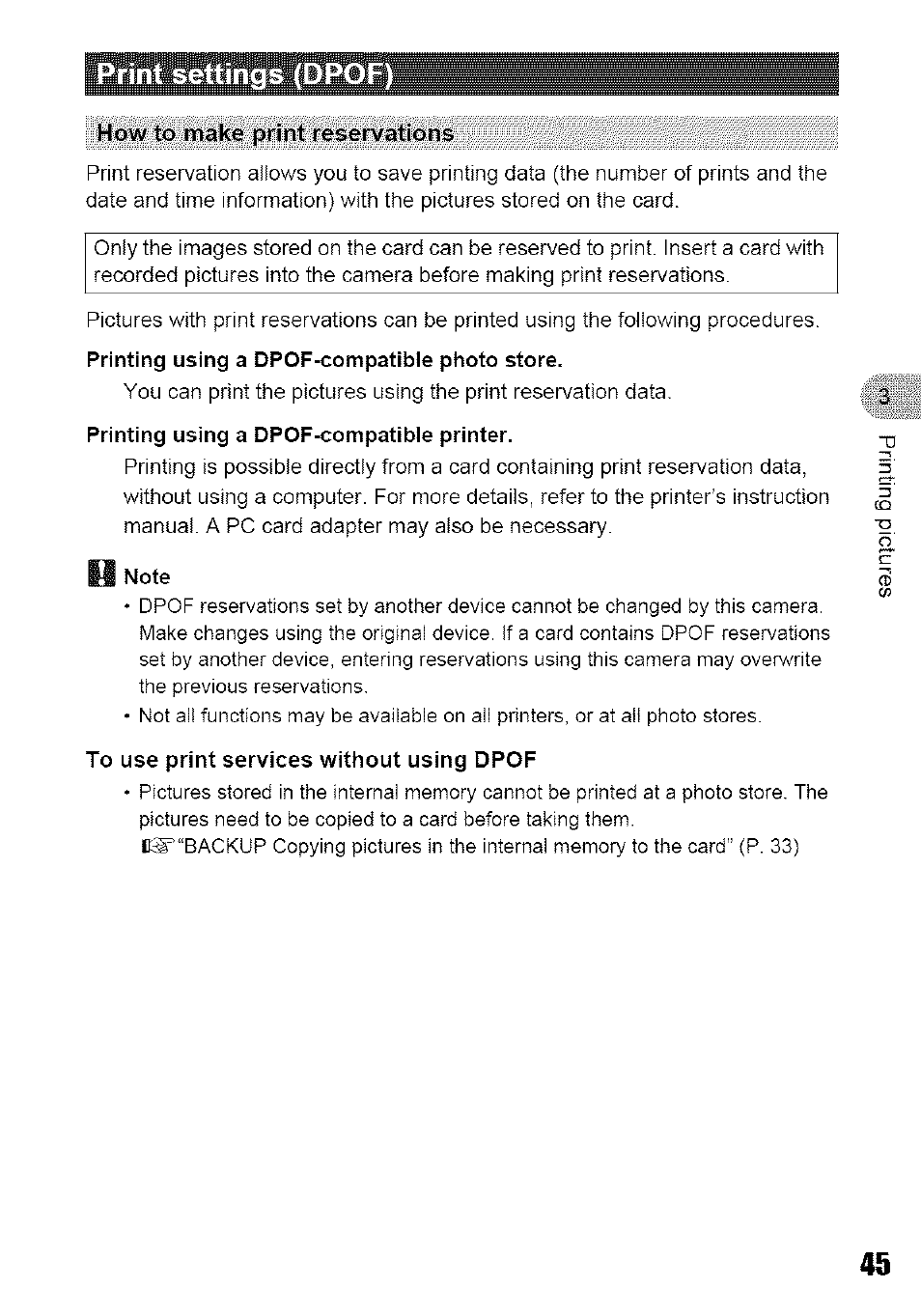Printing using a dpof-compatible printer, To use print services without using dpof | Olympus 700 User Manual | Page 45 / 86