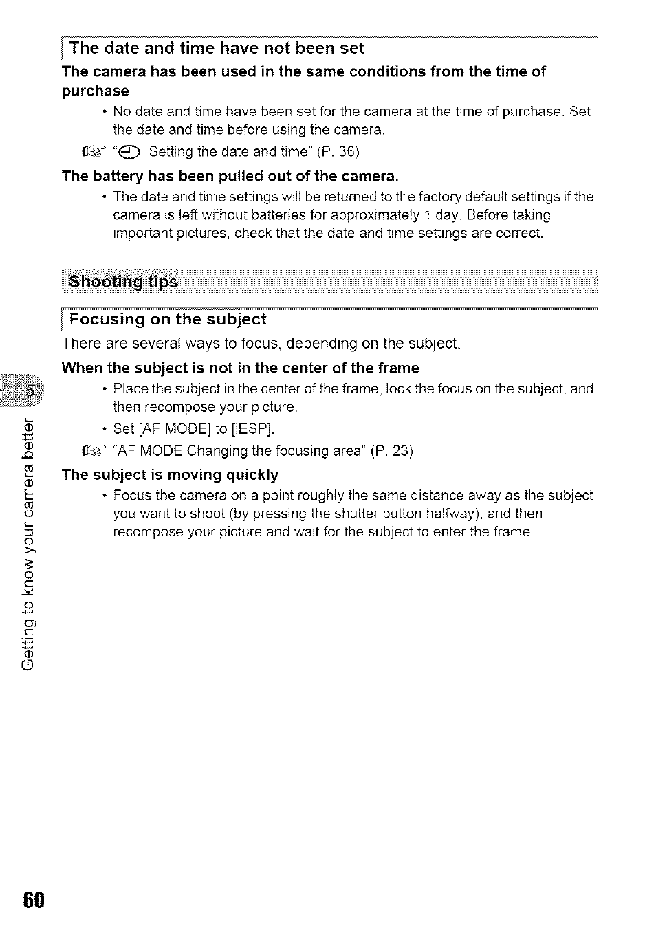I the date and time have not been set, Shooting tips, The date and time have not been set | Olympus 700 User Manual | Page 60 / 86