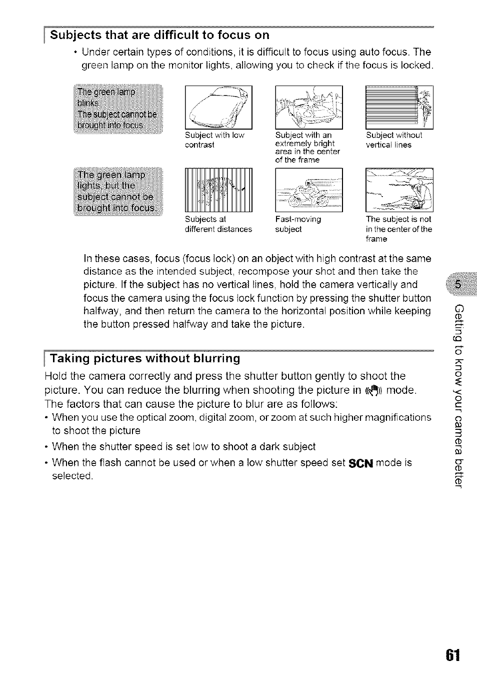 Subjects that are difficult to focus on, Ptakingpicture^^ ng | Olympus 700 User Manual | Page 61 / 86