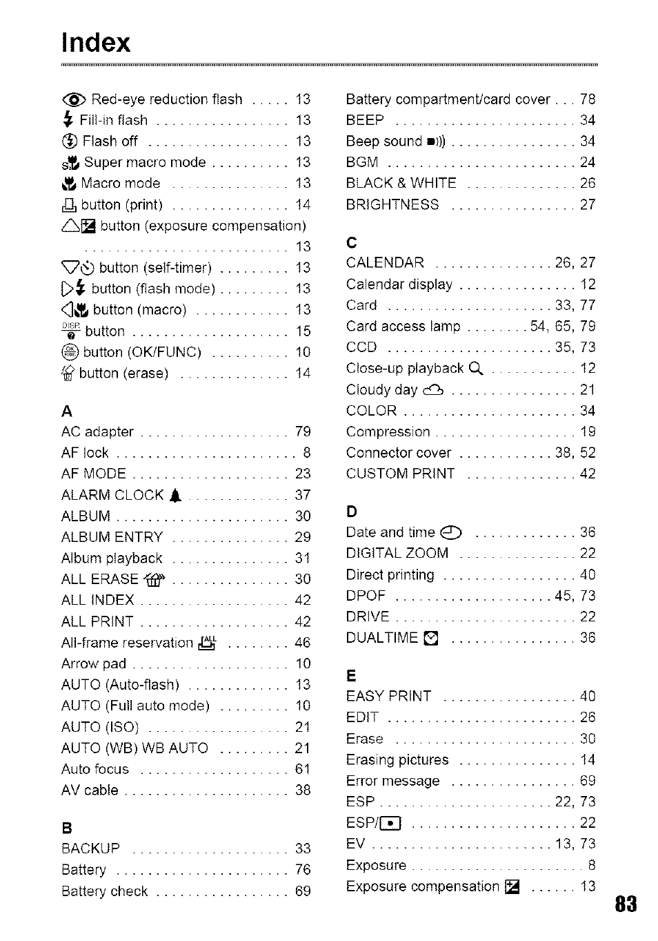 Index | Olympus 700 User Manual | Page 83 / 86