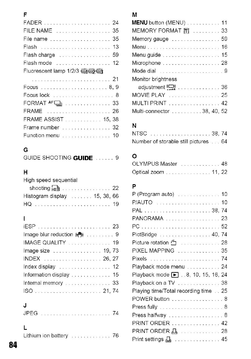 Olympus 700 User Manual | Page 84 / 86