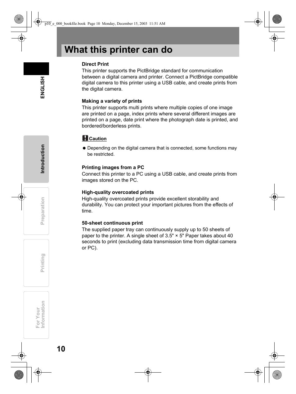 What this printer can do | Olympus P-10 User Manual | Page 10 / 148