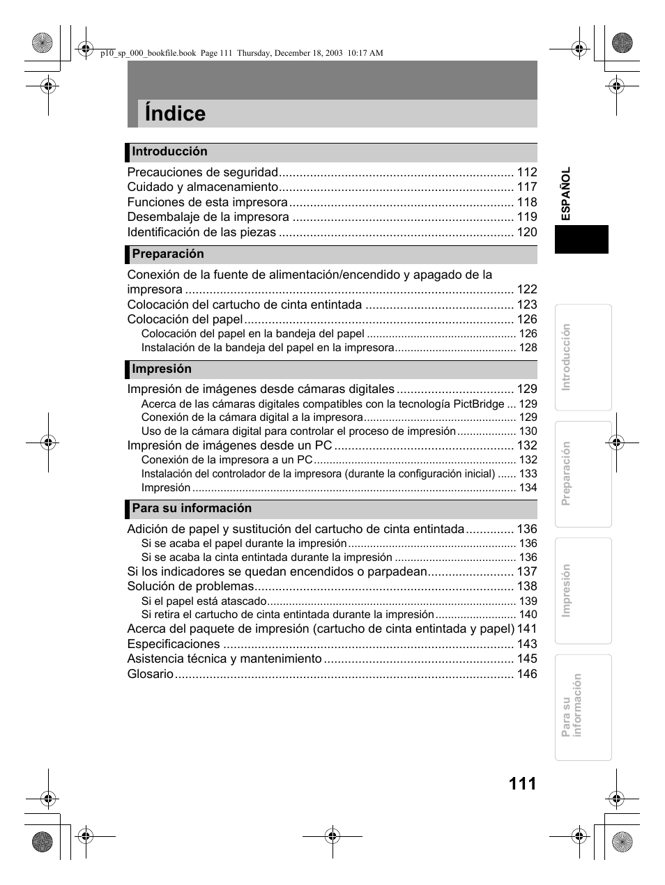 Índice | Olympus P-10 User Manual | Page 111 / 148