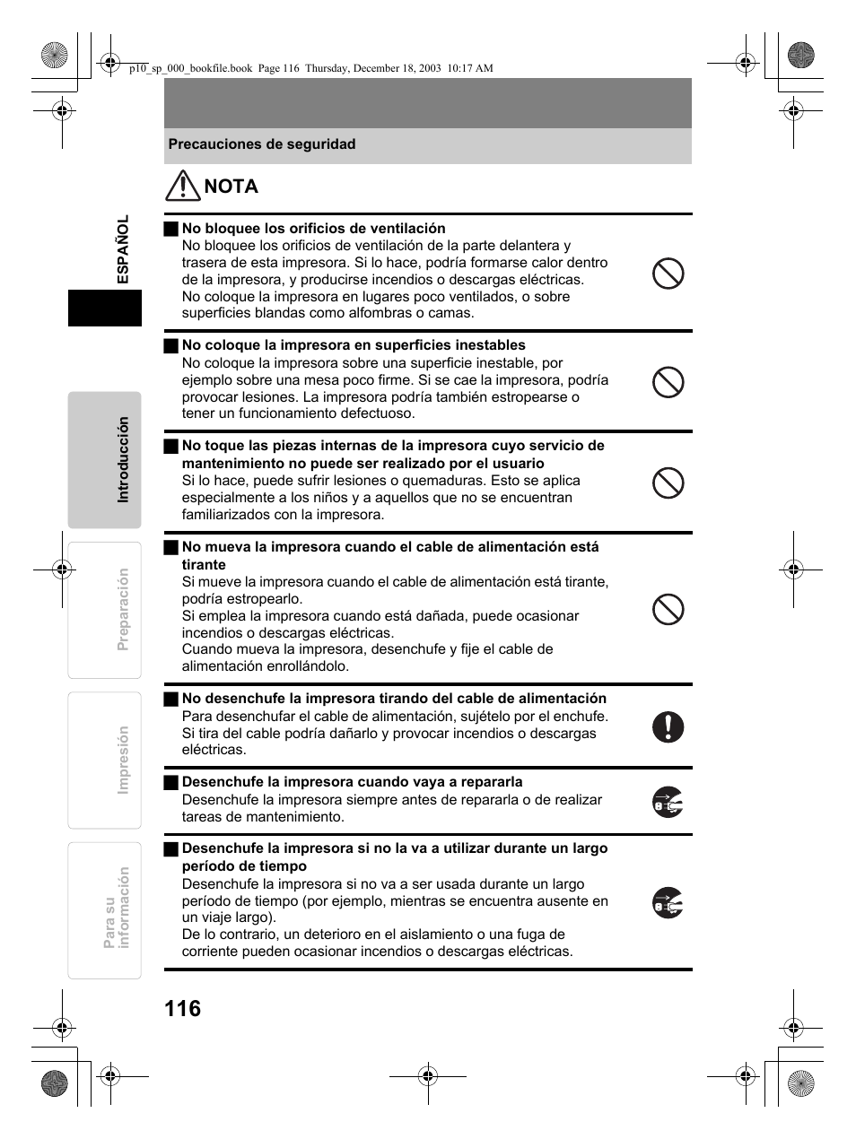 Nota | Olympus P-10 User Manual | Page 116 / 148