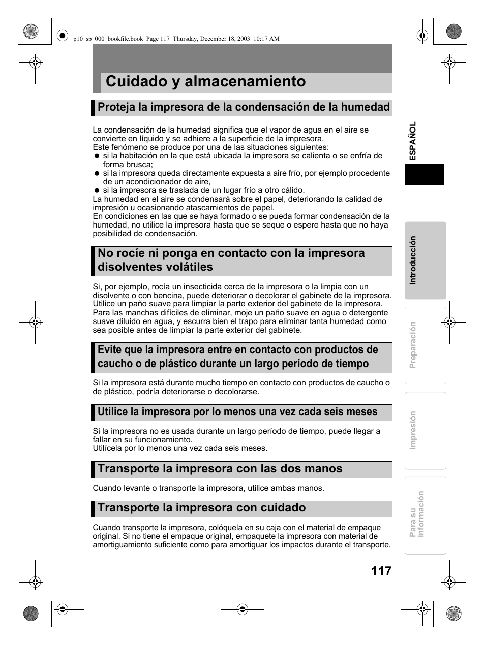 Cuidado y almacenamiento | Olympus P-10 User Manual | Page 117 / 148