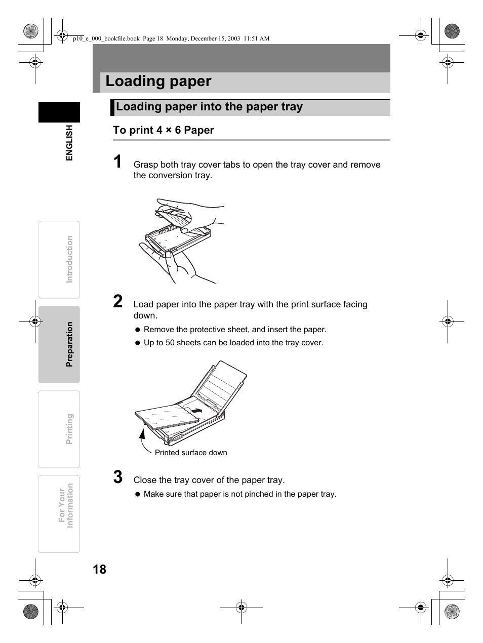Loading paper | Olympus P-10 User Manual | Page 18 / 148