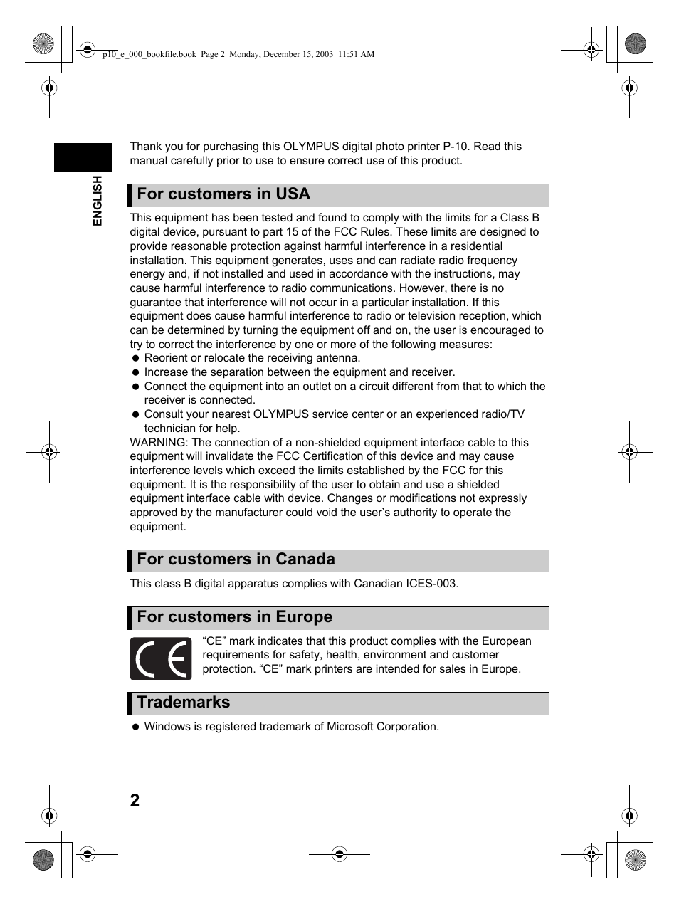 Olympus P-10 User Manual | Page 2 / 148